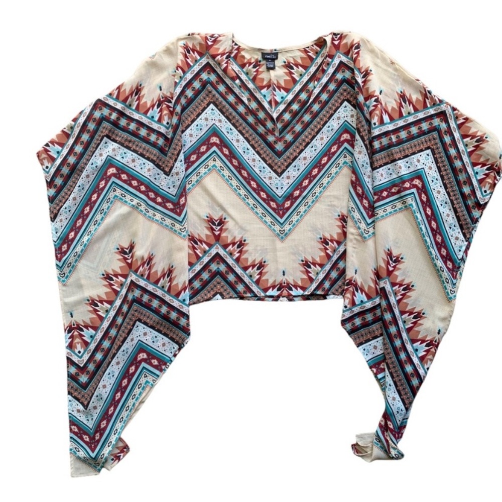 Rue21 Cream and Red Chevron Poncho Kimono Batwing Blouse Shirt - Picture 11 of 12